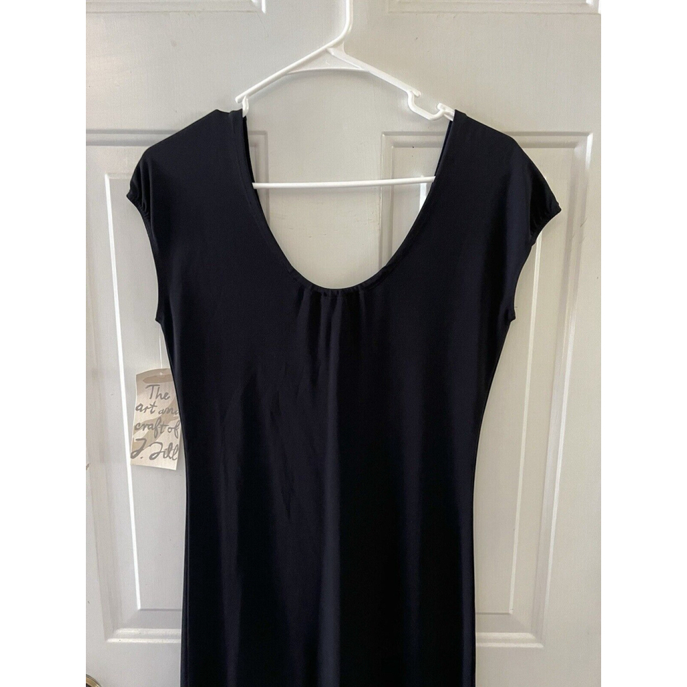 J. Jill Slip Dress Black Short Sleeves Stretch 2000’s Midi Length Scoop Neck NWT